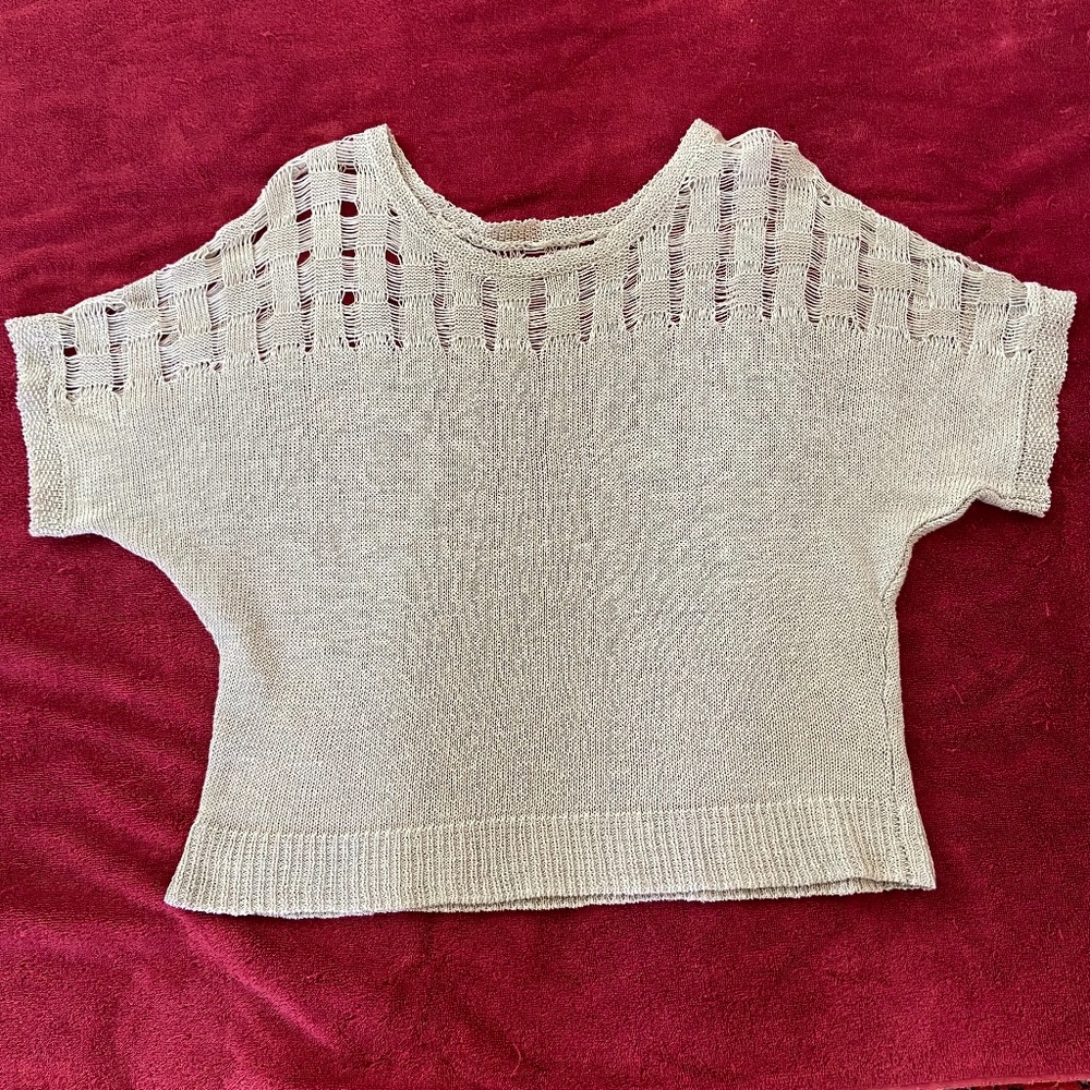 Cotton/Linen Open Weave Design Sweater Top